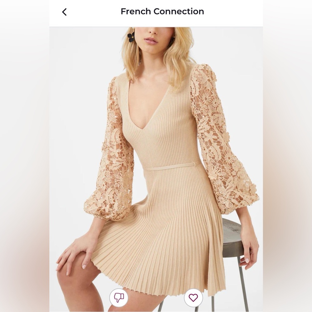 French Connection Cream Lace Sleeve Dress